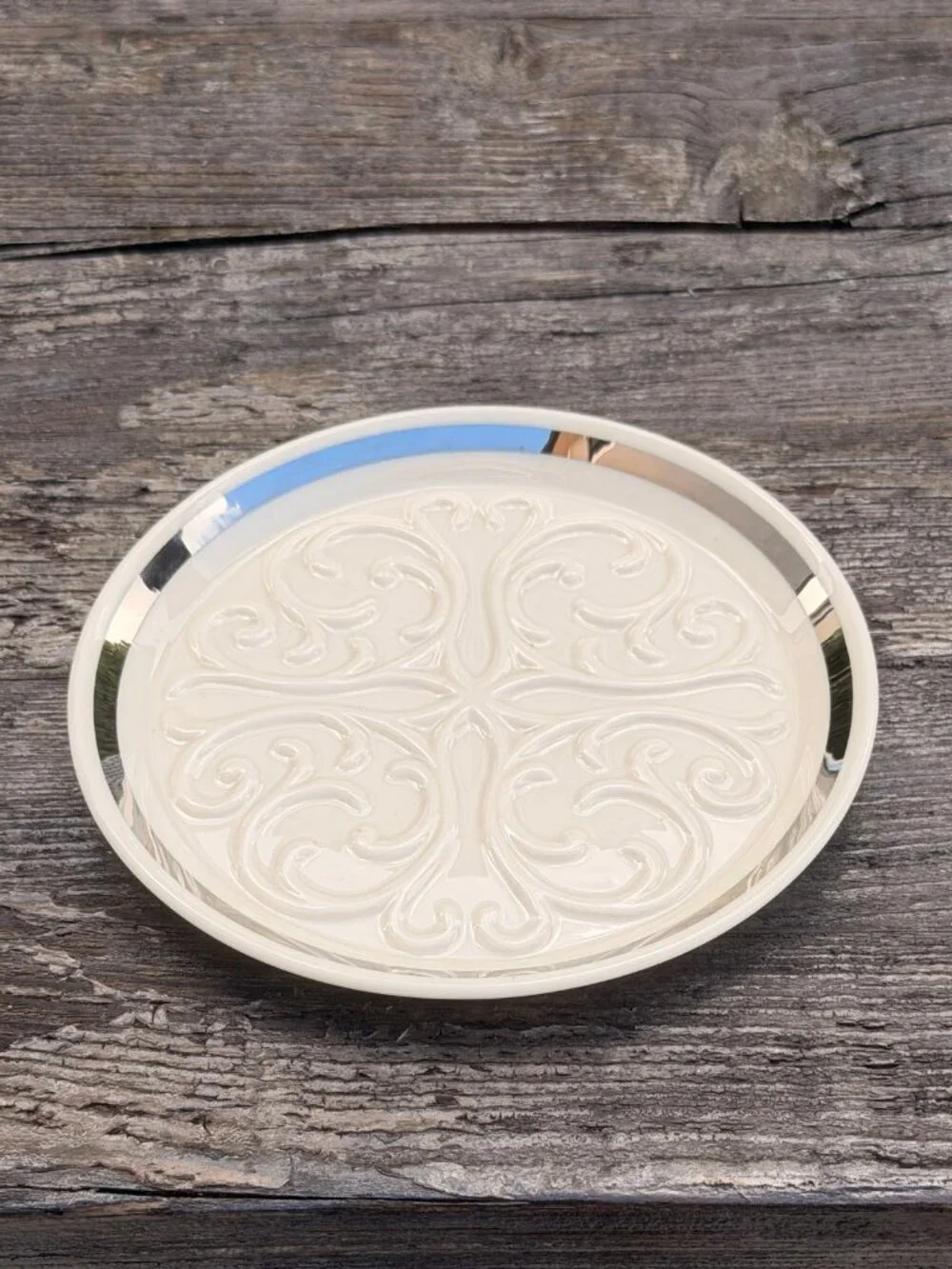 Vintage Lenox SEVILLE Collection Wine Coaster Ashtray Ivory w/ Silver Trim
